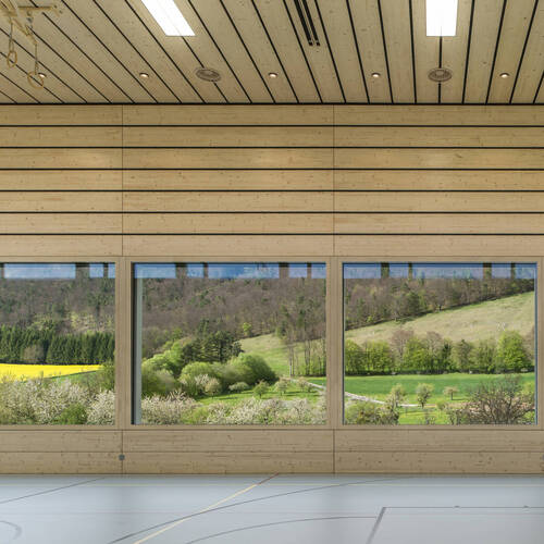 Salle Polyvalente Montsevelier - vue intérieure avec panorama